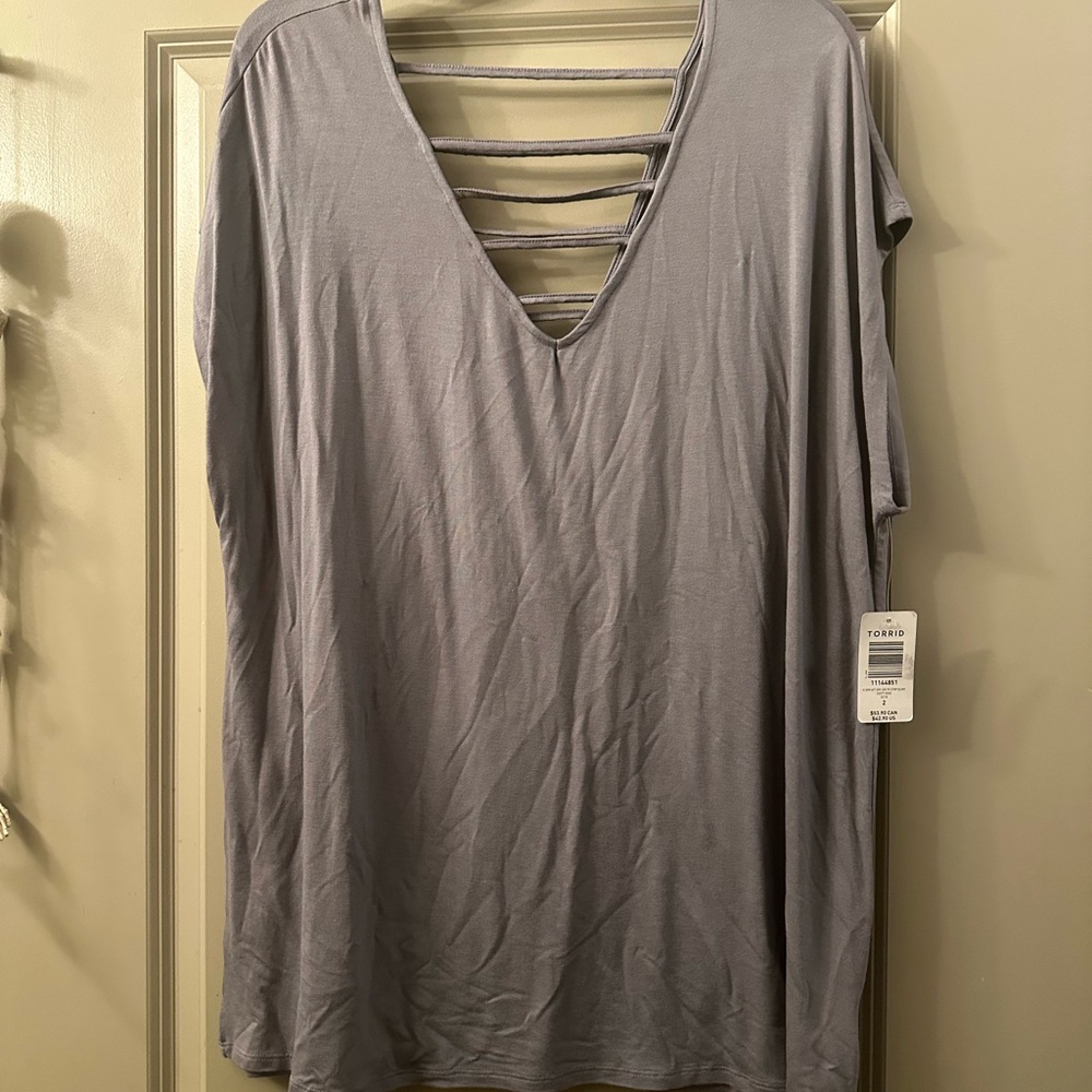 Elegant Gray V-Neck Women's Top with Strappy Back & Front